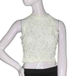 A Peach Sleeveless Crop Top White Lace Hidden Zipper on Side Large